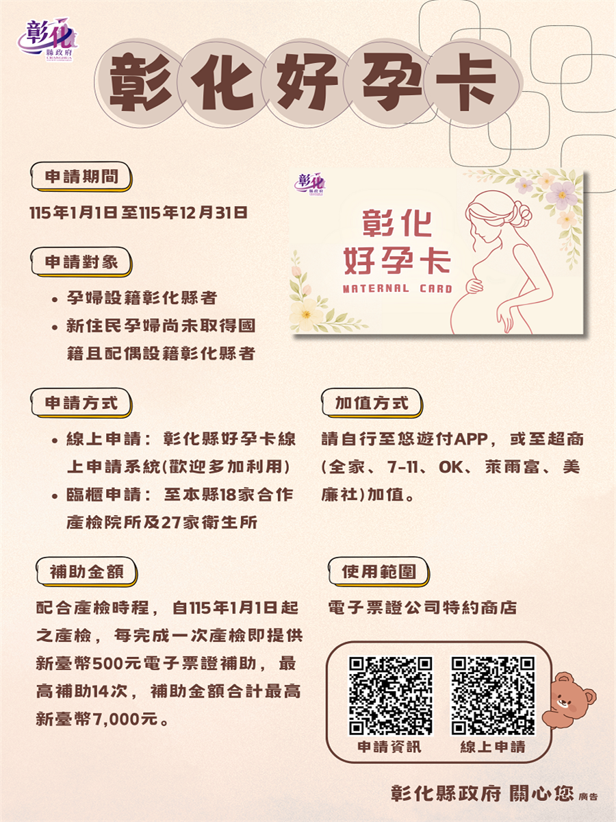 「彰化好孕卡 」補助方案暖心上路